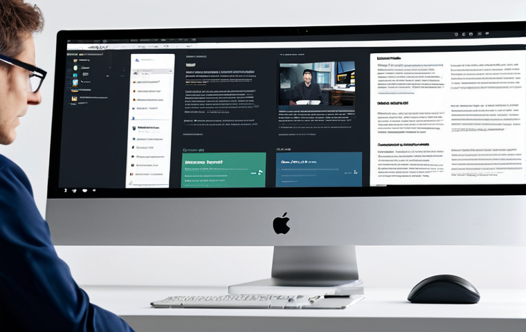 A professional graphic designer, fully clothed in a modest business casual outfit, sits at a modern desk featuring two computer monitors. The left monitor displays a crowded, visually chaotic website layout with poor contrast and messy typography, symbolizing ineffective design. The right monitor showcases a clean, organized, and aesthetically pleasing website layout with clear visual hierarchy, ample whitespace, and perfectly legible text, representing effective design. The designer is engaged and focused on the screens with a professional expression. The office environment is bright and minimalist. Perfect anatomy, correct proportions, natural pose, well-formed hands, proper finger count, natural body proportions. Safe for work, appropriate content, fully clothed, professional photography, high quality.