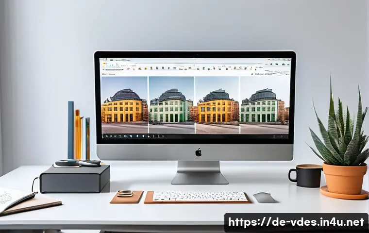 시각디자인의 다양한 직무 설명 - A modern UX/UI designer workspace in a bright, minimalist office setting in Berlin, Germany. The des...