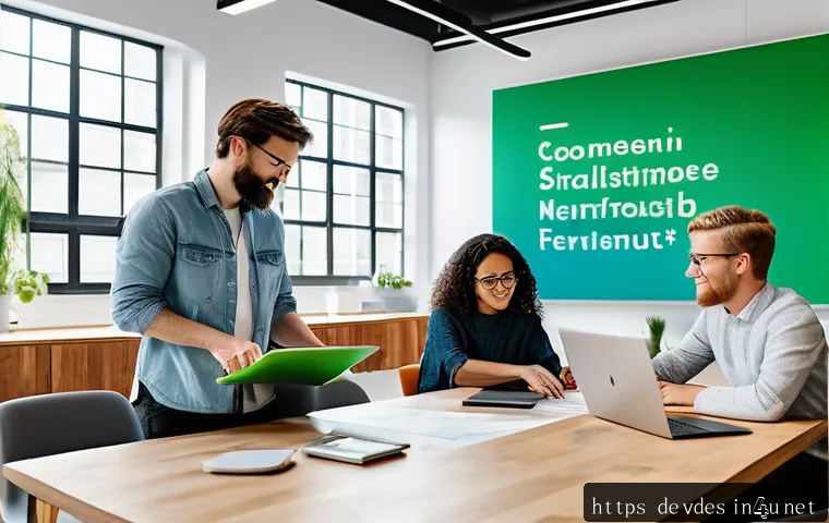시각디자인 분야의 스타트업 참여 - A modern German startup office environment showcasing a diverse creative team collaborating on digit...