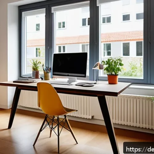 Home 17 시각디자인 자격증 종류 - A modern graphic designer workspace in a bright, contemporary home office in Germany, featuring dual...