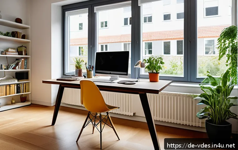시각디자인 자격증 종류 - A modern graphic designer workspace in a bright, contemporary home office in Germany, featuring dual...